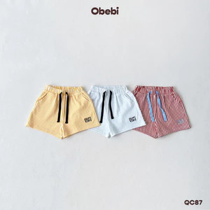 Quần Đùi Trẻ Em Mùa Hè Kẻ Sọc Obebi Cho Bé Trai Bé Gái Từ 8 - 22kg QC87