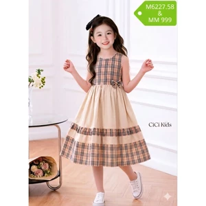 Váy Đầm Xinh Cho Bé Gái 1-10 Tuổi Sang Trọng, Chất Lụa Mềm Mát, Váy 2 dây kẻ caro Maxi, Cổ Yếm, Sọc Cầu Vồng