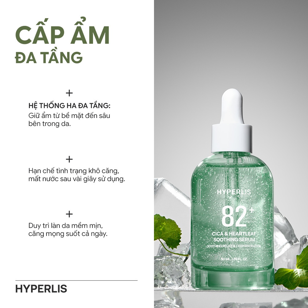 Tinh Chất Phục Hồi HYPERLIS 82+ CICA & HEARTLEAF SOOTHING SERUM Dịu Da Nhạy Cảm Chai 50ml