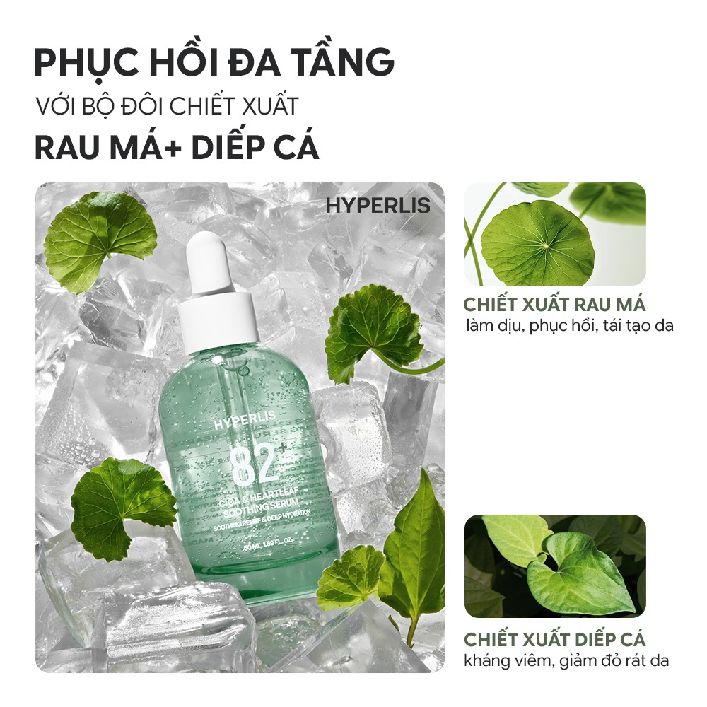 Tinh Chất Phục Hồi HYPERLIS 82+ CICA & HEARTLEAF SOOTHING SERUM Dịu Da Nhạy Cảm Chai 50ml
