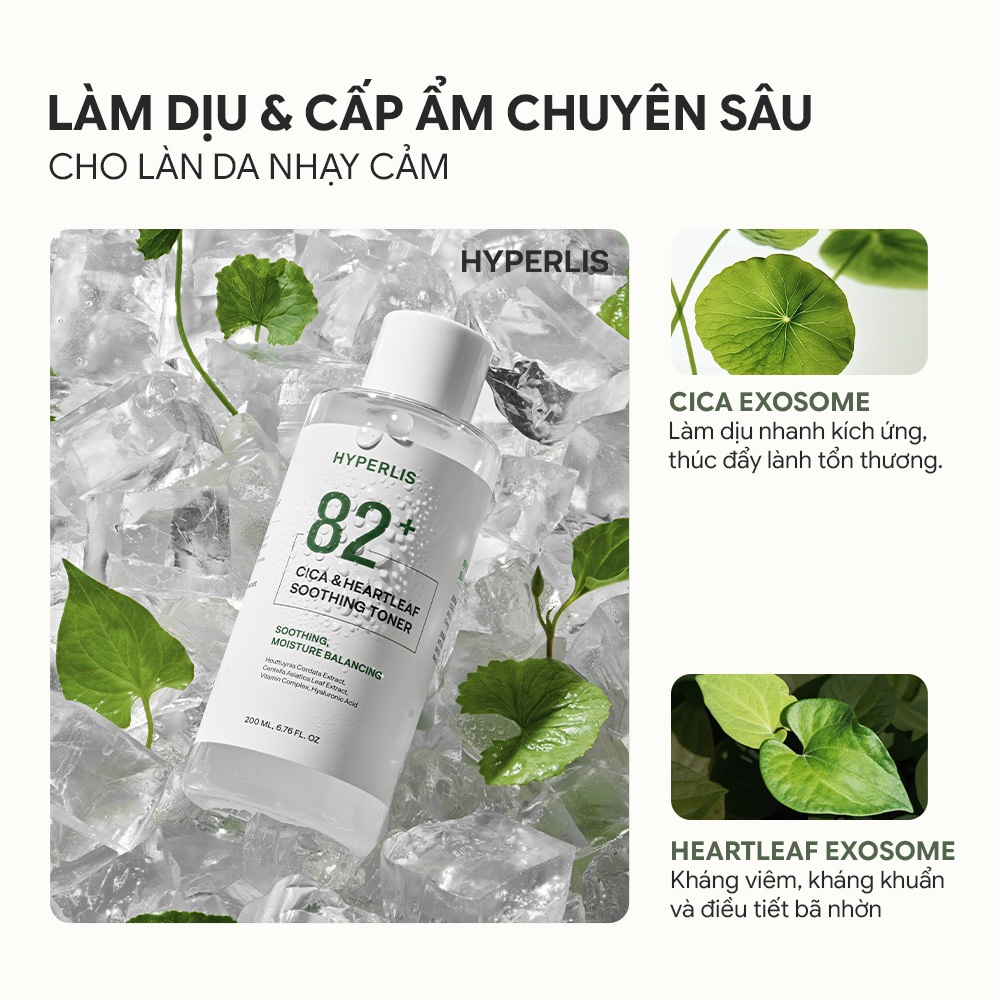 Nước Cân Bằng Dịu Da HYPERLIS 82+ CICA & HEARTLEAF SOOTHING TONER Cấp Ẩm Da Nhạy Cảm Chai 200ml
