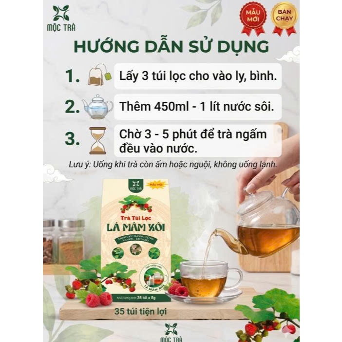 Trà Lá Mâm Xôi Tứ Vị Túi Lọc 35 Gói – Thảo Mộc Tự Nhiên, Tiện Lợi Mỗi Ngày