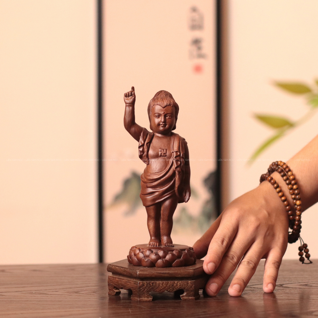 Tượng Gỗ Phật Đản Sanh Hương Đá Cao 20cm Nguyên Khối - Quà Tặng Phật Giáo Ý Nghĩa Đồ Thờ Cúng Tâm Linh Tắm Phật Cao Cấp