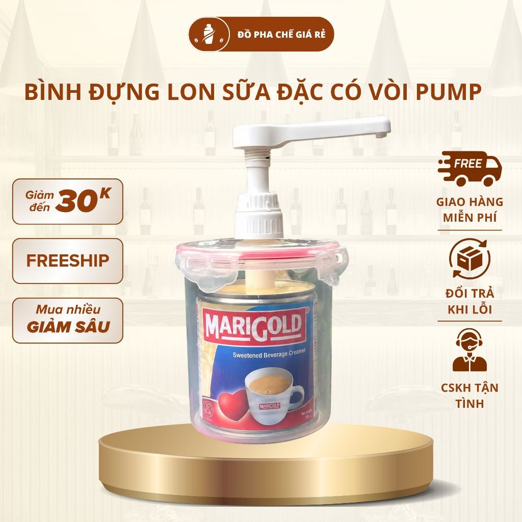 Bình đựng lon sữa đặc tiện lợi kèm vòi pump 10ml, phù hợp cho pha chế nhà bếp