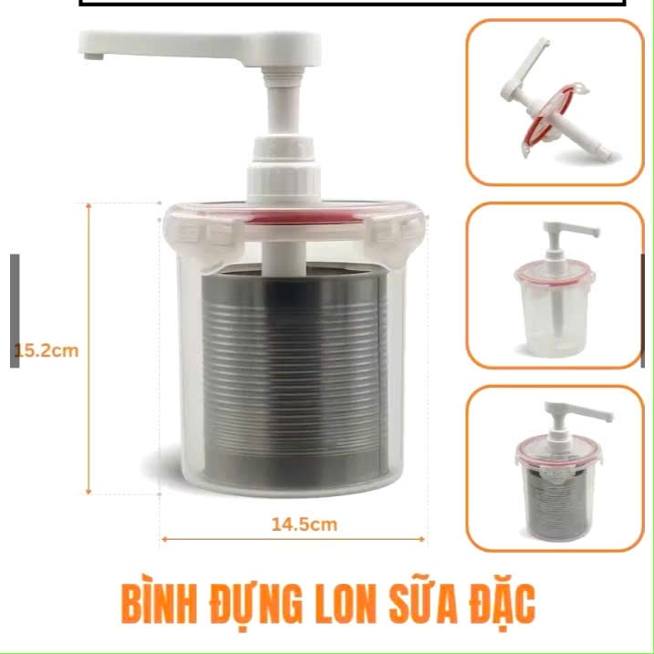 Bình đựng lon sữa đặc tiện lợi kèm vòi pump 10ml, phù hợp cho pha chế nhà bếp