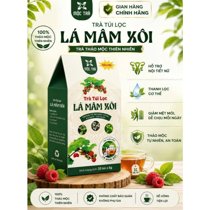 Trà Lá Mâm Xôi Túi Lọc Mộc Trà 35 Gói – Thơm Dịu, Dễ Uống, Tiện Pha