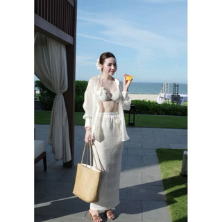 Set Bikini Lưới Hoa Áo Bra Mix Chân Váy Maxi Chuẩn Linh Hoàng (KHÔNG CÓ SƠ MI)