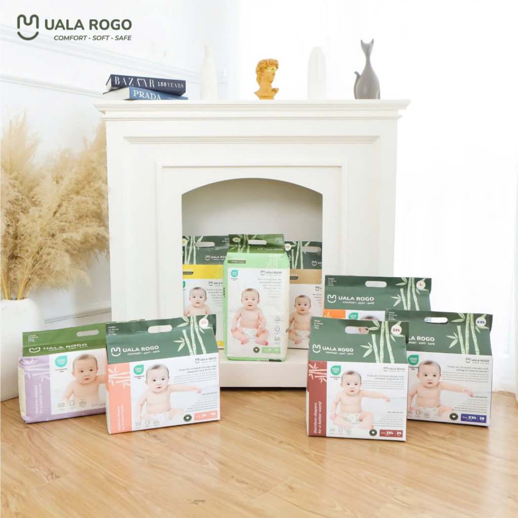 Bỉm quần UALA ROGO Bamboo Cao Cấp – Siêu Mềm Mại, Thấm Hút Ultimate Dry, Co Giãn 360° (NB/S/M/L/XL/XXL/3XL)