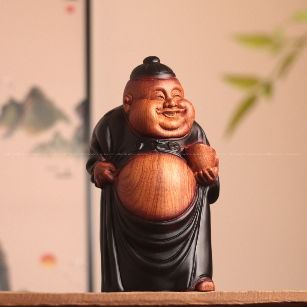 Tượng Ông Thương Gia Tay Cầm Thỏi Vàng, Gỗ Hương 20cm/30cm, Quà Tặng Đối Tác, Trang Trí Bàn Làm Việc Phong Thủy, Tài Lộc