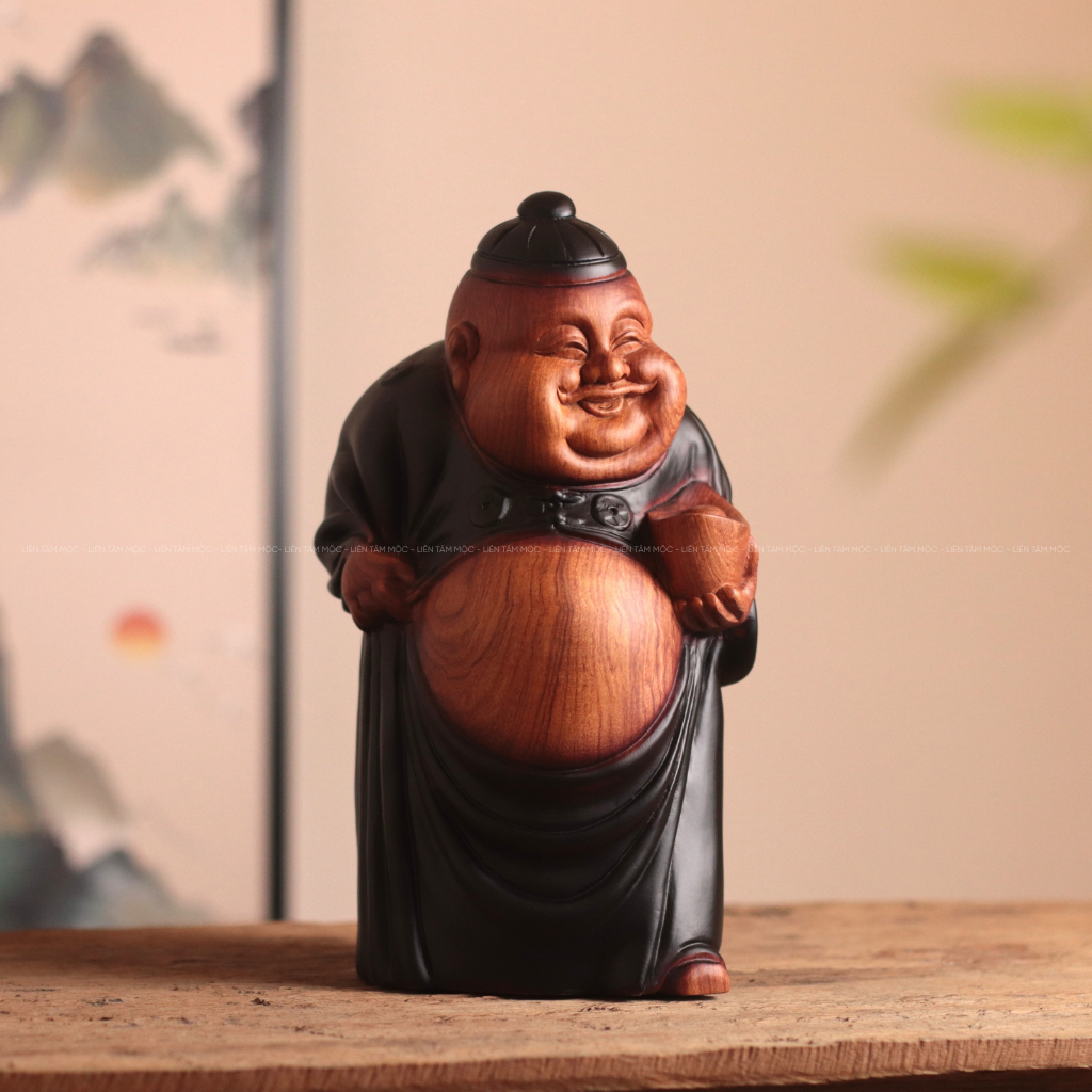 Tượng Ông Thương Gia Tay Cầm Thỏi Vàng, Gỗ Hương 20cm/30cm, Quà Tặng Đối Tác, Trang Trí Bàn Làm Việc Phong Thủy, Tài Lộc
