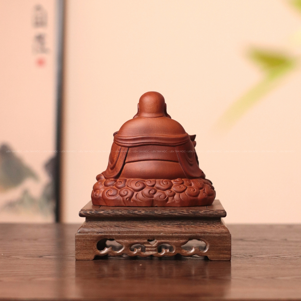 Tượng Phật Di Lặc Cầm Thỏi Vàng Gỗ Hương cao 13cm - Tượng Gỗ Để Xe Ô Tô Bàn Làm Việc Phong Thủy Chiêu Tài Lộc Bình An