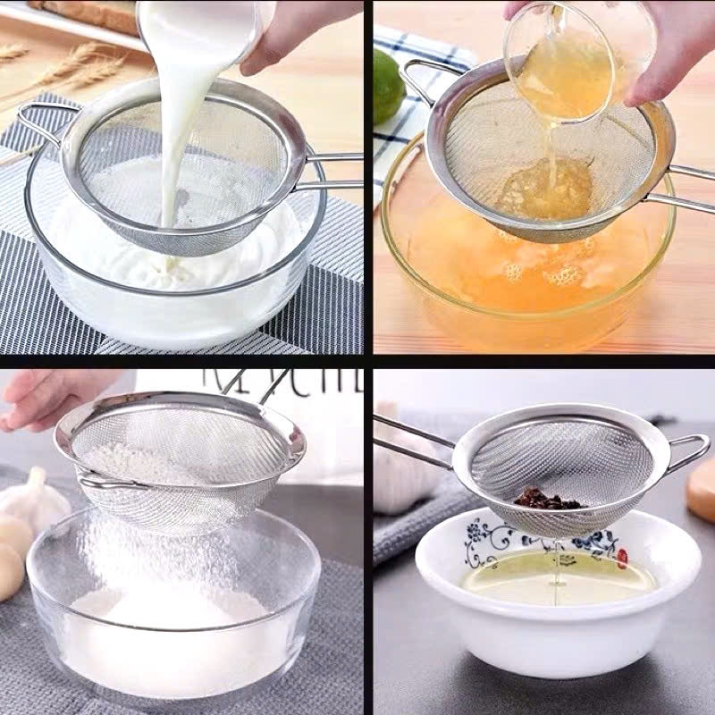 Vợt lọc hạt, lọc trà, rây lọc trái cây, rây bột, lọc thức ăn bằng inox cao cấp đủ size siêu tiện dụng