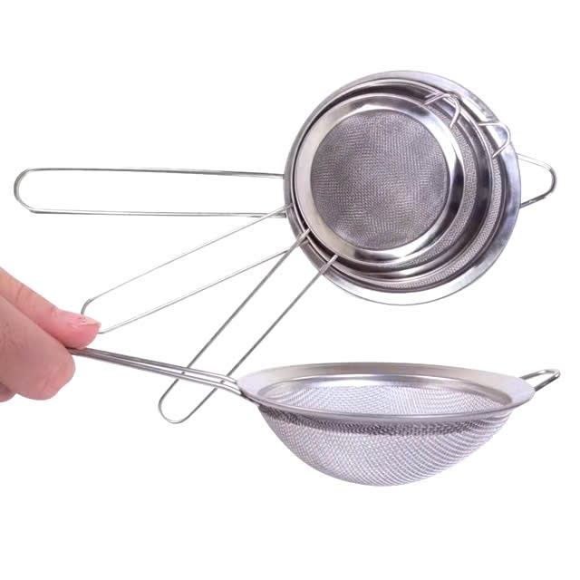 Vợt lọc hạt, lọc trà, rây lọc trái cây, rây bột, lọc thức ăn bằng inox cao cấp đủ size siêu tiện dụng