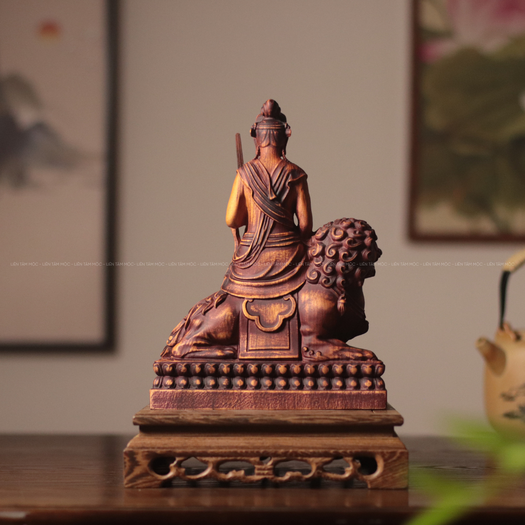Tượng Văn Thù Sư Lợi Bồ Tát, Gỗ Hương Nguyên Khối Cao 25cm, Thủ Công, Tinh Xảo, Thờ Cúng Tâm Linh, Trang Trí Phòng Thờ
