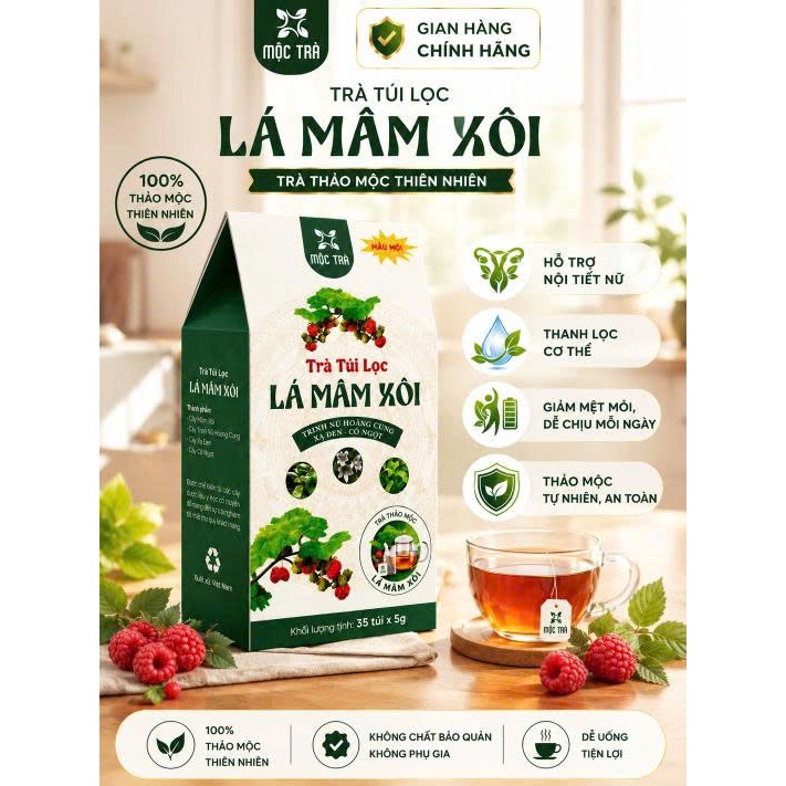 Trà Túi Lọc Lá Mâm Xôi Mộc Trà Thơm Ngon – 35 Túi x 5G | Hàng Chính Hãng