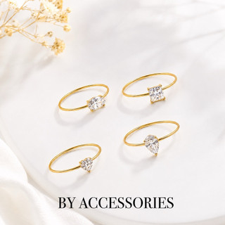 Nhẫn nữ titan tròn mảnh đơn giản đính 1 viên đá trái tim lấp lánh nhiều kiểu mạ vàng 18K không gỉ WR2643 BY ACCESSORIES