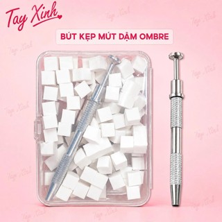 Bút Kẹp Mút Dặm Ombre Nail Kèm Hộp Mút – Dụng Cụ Tán Ombre Chuyên Nghiệp Cho Thợ Nail