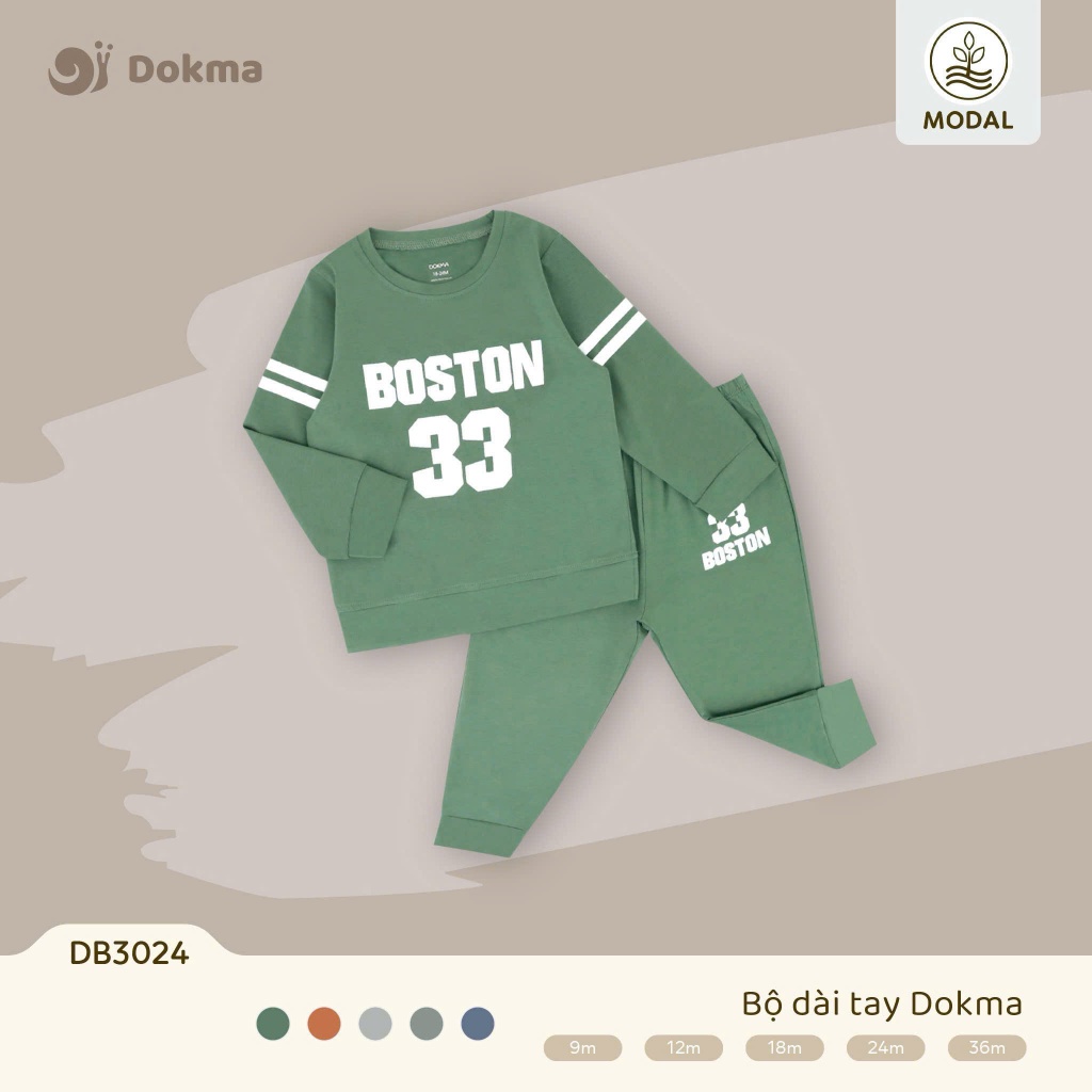 (9-13kg) Bộ Cổ Tròn Cotton Dài Tay Dokma Cho Bé DB3024  DB3026
