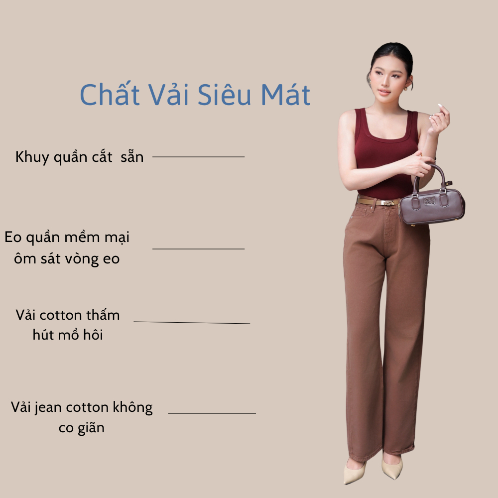 Quần jeans nữ TTTHAO ống rộng dài 102cm cao cấp  lưng cao 100% jeans cotton không co giãn J24
