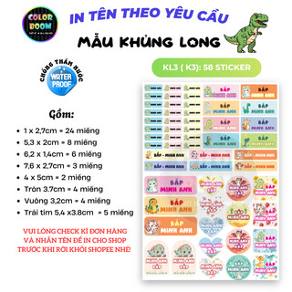 In theo yêu cầu -Set Sticker Dán Đồ Dùng Cho Bé -Hình Khủng Long-Decal PVC chống thấm - Colorboom