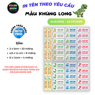 In theo yêu cầu -Set Sticker Dán Đồ Dùng Cho Bé -Hình Khủng Long-Decal PVC chống thấm - Colorboom