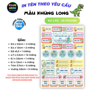 In theo yêu cầu -Set Sticker Dán Đồ Dùng Cho Bé -Hình Khủng Long-Decal PVC chống thấm - Colorboom