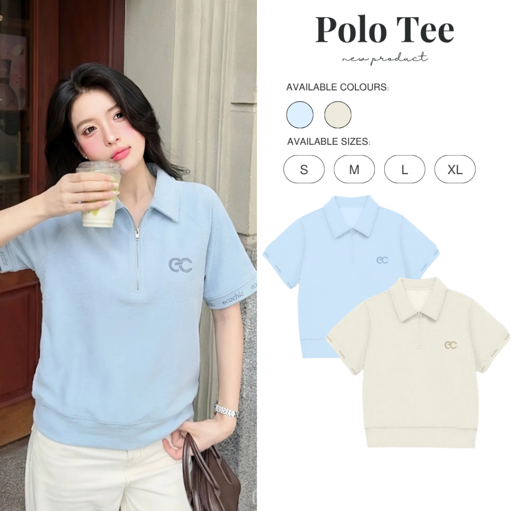 Áo Thun Polo MONARQUE ECOCHIC Logo Cao Su 3D Bo Gấu Nhẹ Bo Tay Rib Dệt Chữ Định Lượng 260grm Chính Hãng B164