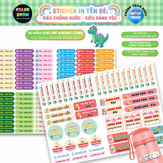 In theo yêu cầu -Set Sticker Dán Đồ Dùng Cho Bé -Hình Khủng Long-Decal PVC chống thấm - Colorboom