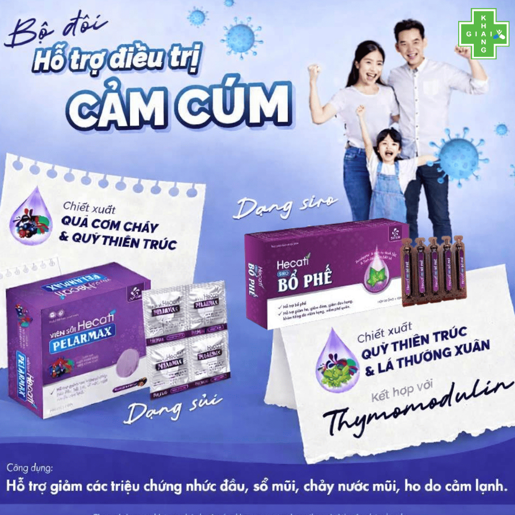 Viên sủi vị việt quất thơm ngon dễ uống giúp giảm ho, sổ mũi, đau nhức do cảm Hecati Pelarmax (Hộp 20 viên)