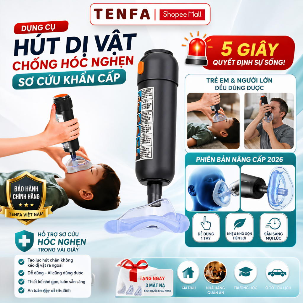 Dụng cụ hút dị vật mắc nghẹn sơ cứu cho trẻ em và người lớn chống nghẹn hóc, Combo cứu hộ Metis