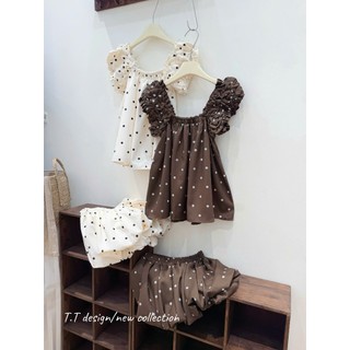 PHẠM THÙY SHOP:SET ÁO BABY DOLL DÁNG BÍ CHẤM BI MIX CHÂN VÁY BÍ X