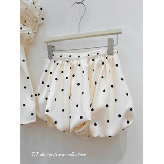 PHẠM THÙY SHOP:SET ÁO BABY DOLL DÁNG BÍ CHẤM BI MIX CHÂN VÁY BÍ X