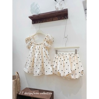 PHẠM THÙY SHOP:SET ÁO BABY DOLL DÁNG BÍ CHẤM BI MIX CHÂN VÁY BÍ X