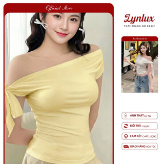 Áo thun nữ trễ vai LYNLUX ôm body thiết kế thắt nơ vai chất cotton mịn LUX015