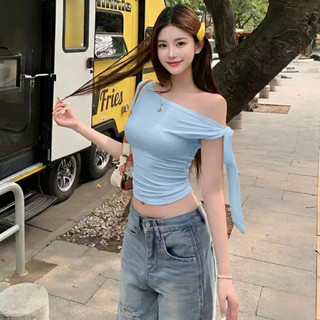 Áo thun nữ trễ vai LYNLUX ôm body thiết kế thắt nơ vai chất cotton mịn LUX015
