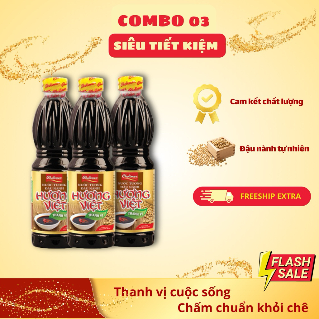 Combo 03 chai nước tương Hương Việt thanh vị 500ml [Giá ưu đãi]