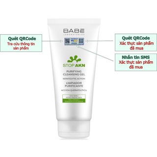 Sữa rửa mặt BABE Stop AKN Purifying Cleansing gel cho da dầu mụn pH 5.0
