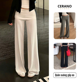 Quần ống suông gấp eo dày dặn ống rộng siêu hack dáng tăm cotton ép mịn cao cấp