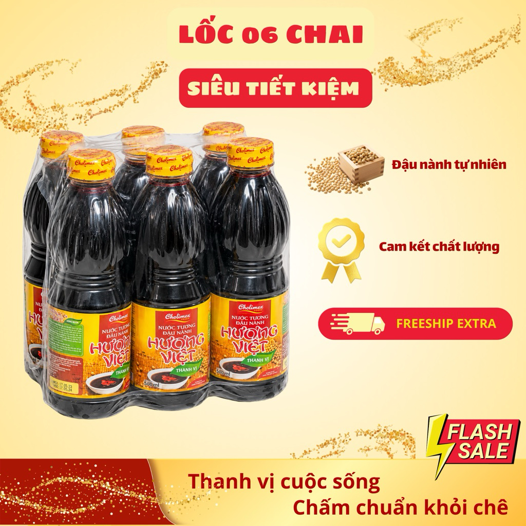 Lốc 06 chai Nước tương Hương Việt Thanh vị 500ml [Giá siêu ưu đãi]
