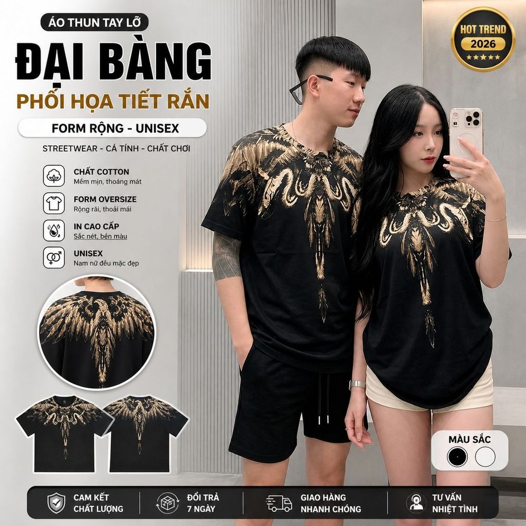 Áo Thun Tay lỡ In Đại Bàng Hottrend 2026 Unisex Nam Nữ From Rộng chất Thun cotton Mềm Mịn siêu co dãn