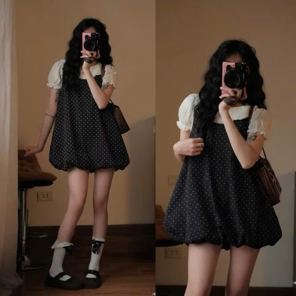 Váy Váy Bí Dáng Phồng Chất Dạ Mềm Hoạ Tiết Hoa Nhí Bi Xinh Xắn Vintage Floral Bubble Dress Joolate
