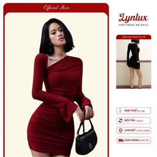 Đầm Body Nhún Tay Loe Lệch Vai Quyến Rũ, Lynlux -Váy Nữ Ôm Dáng Sexy Chất Vải Ladong Cao Cấp - Đầm Đi Tiệc, Đi