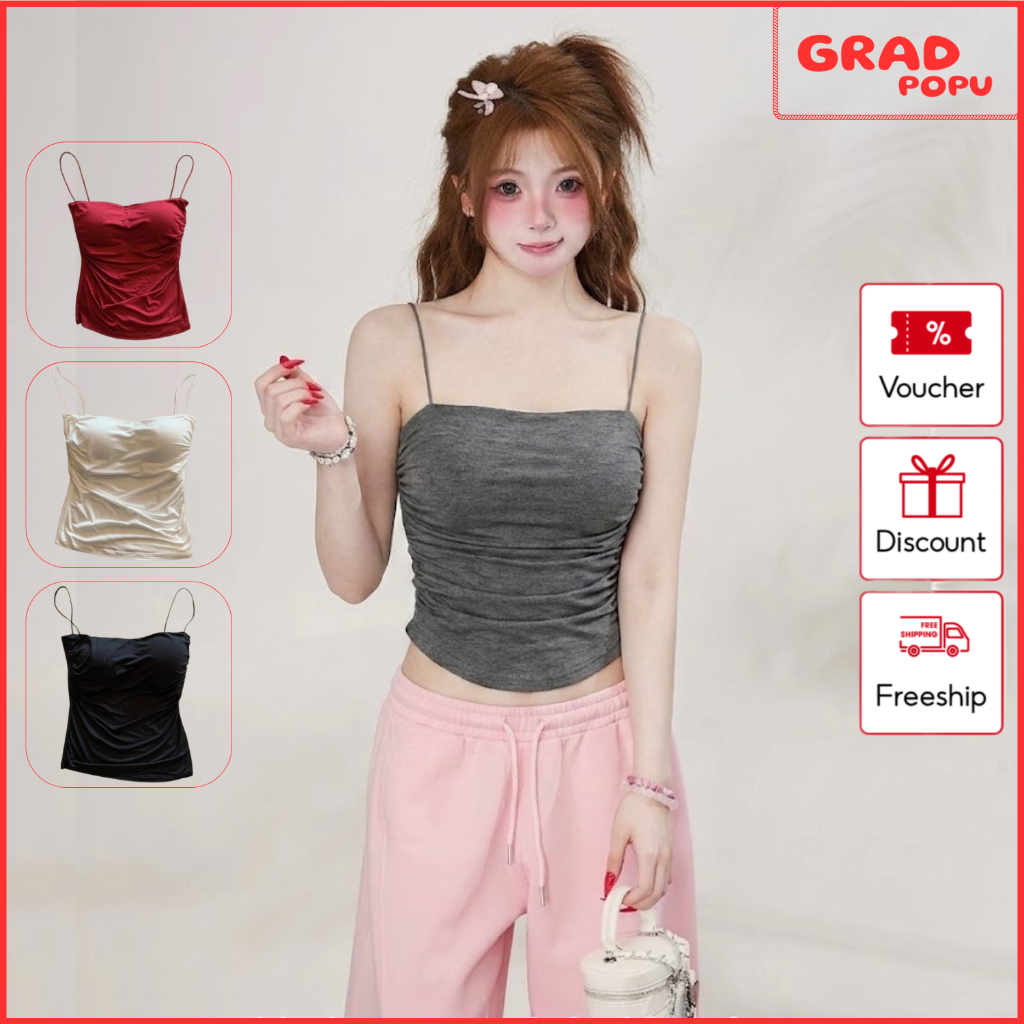 Áo 2 dây nữ GRADPOPU đệm ngực co giãn mềm mịn form ôm body 4 màu basic hot trend Hàn Quốc PB40