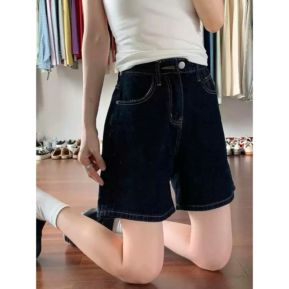 Quần Short Bò Nữ Cạp Cao Tôn Dáng, Quần Ngố Jean Lưng Cao Màu Xanh Đậm Che Khuyết Điểm Cực Xinh #8498 CHEZI HOUSE