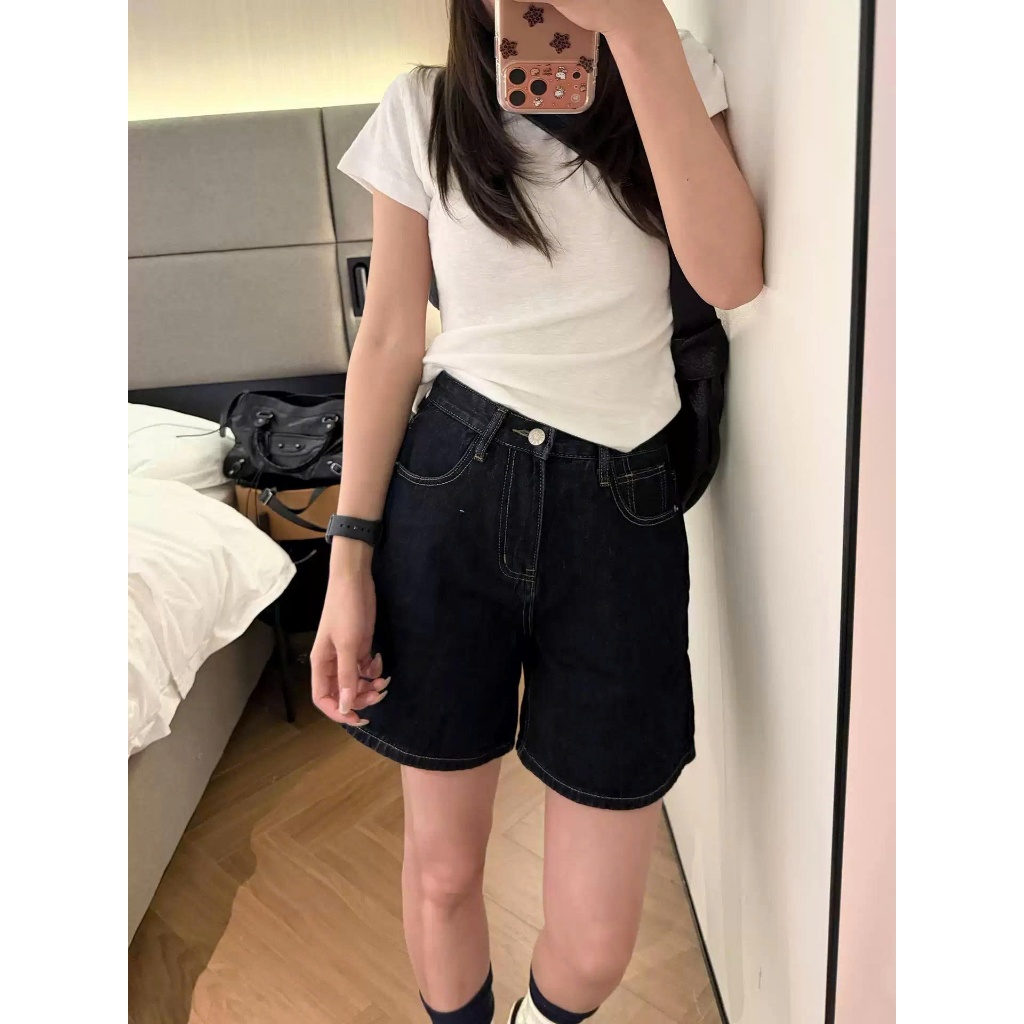 Quần Short Bò Nữ Cạp Cao Tôn Dáng, Quần Ngố Jean Lưng Cao Màu Xanh Đậm Che Khuyết Điểm Cực Xinh #8498 CHEZI HOUSE