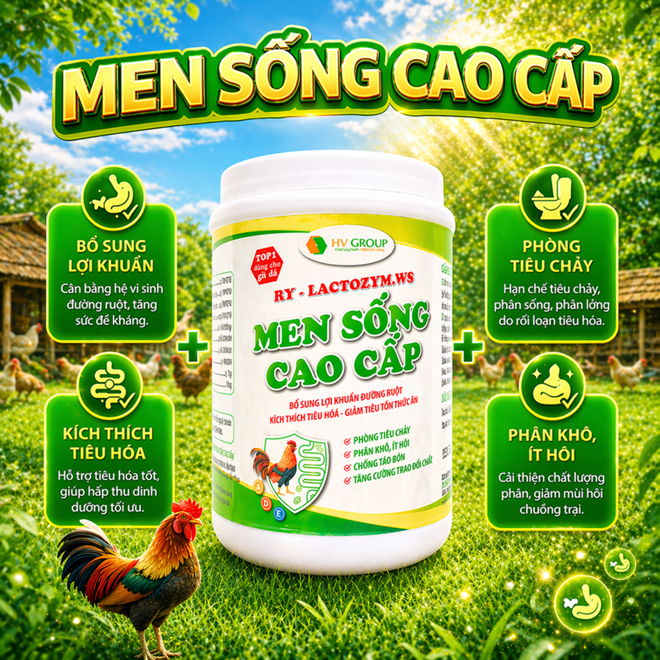 Men sống cao cấp 500g  bổ sung lợi khuẩn đường ruột, kích thích tiêu hóa - giảm tiêu tốn thức ăn, phòng tiêu chảy, phân