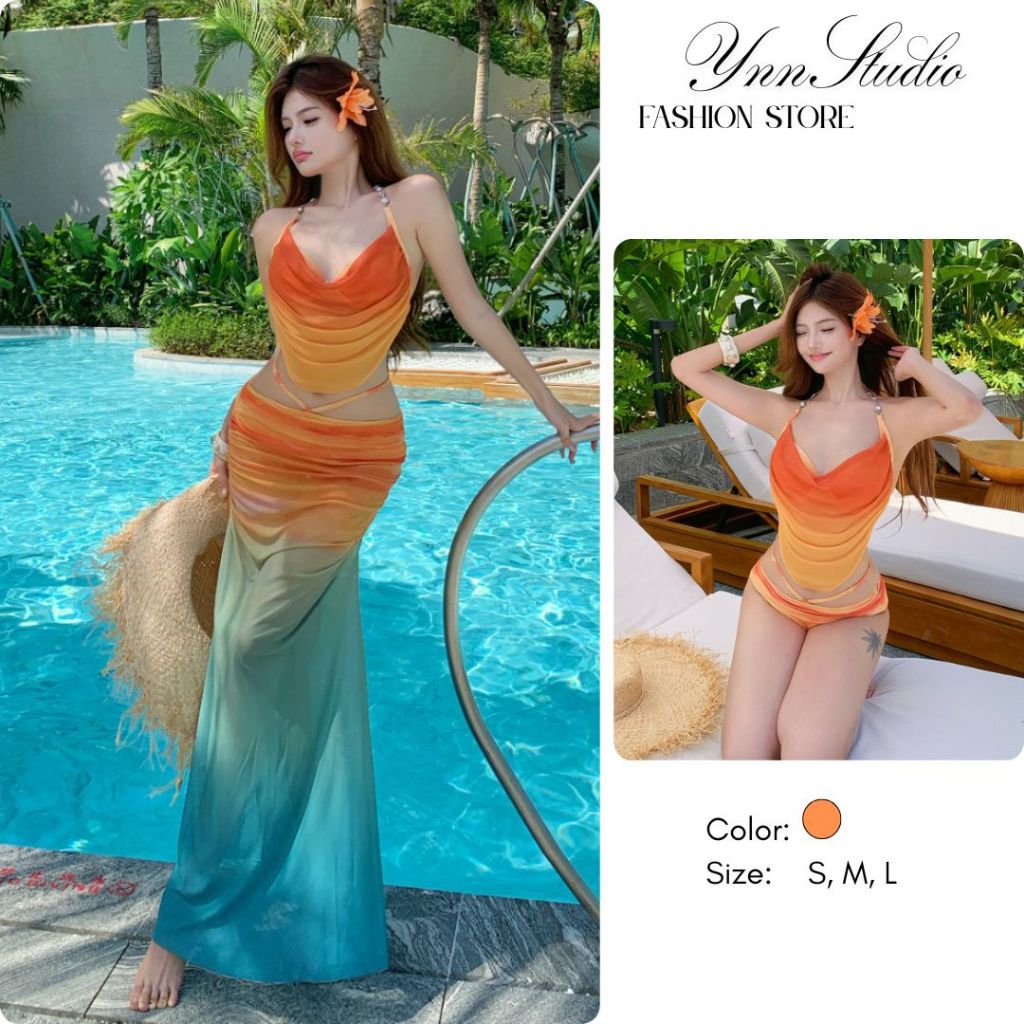 Đầm Bikini 3 mảnh chuyển màu nhiệt đới