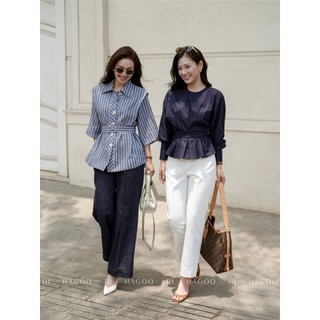 Quần lửng ống đứng nữ bổ diễu đỉa mũi tên HAGOO phong cách trẻ trung công sở [Q762]