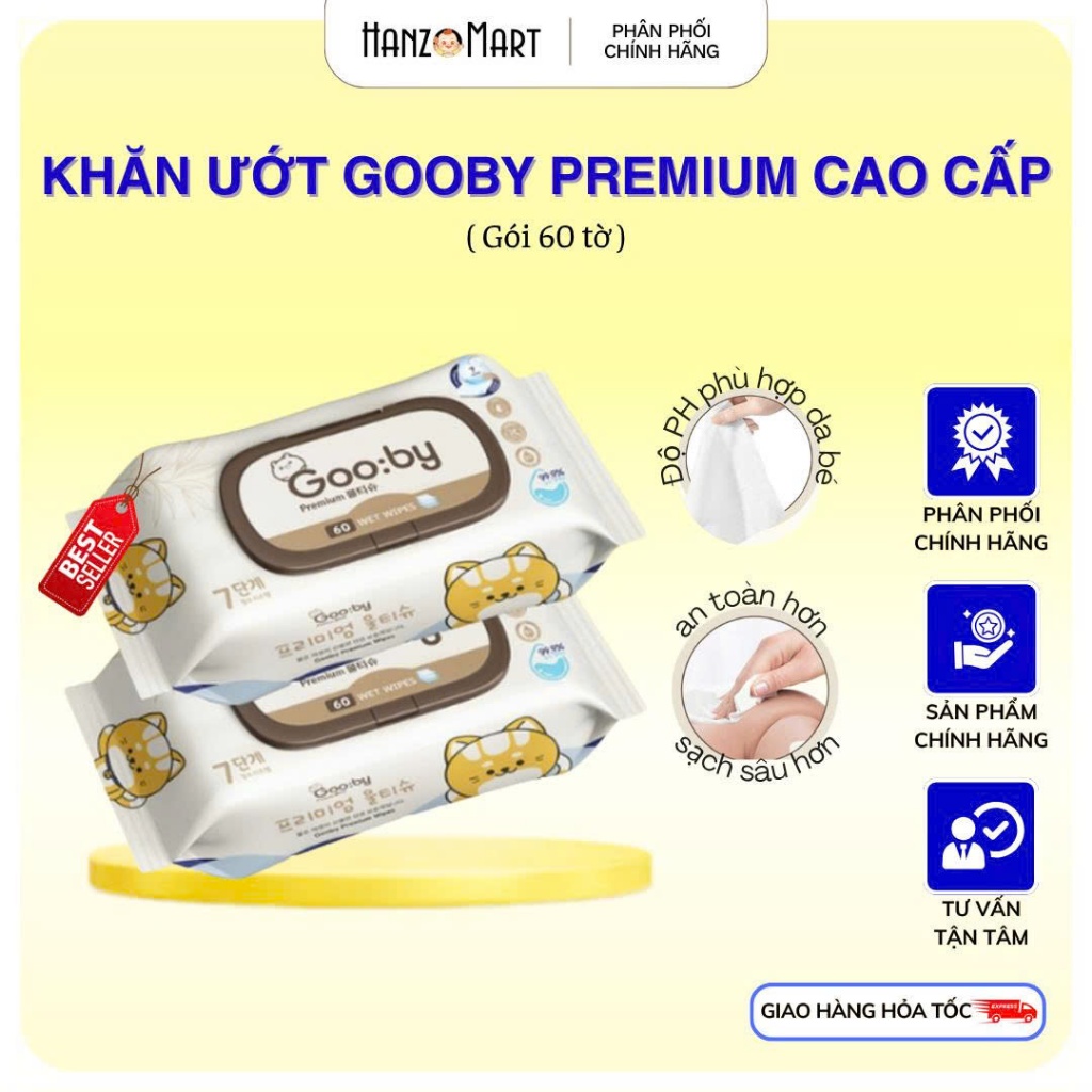 Khăn ướt Gooby Hàn Quốc có nắp 60 - 100 tờ