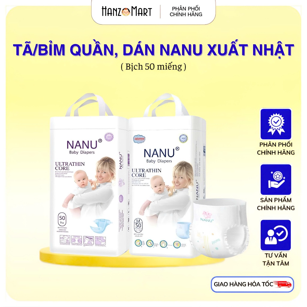 Bỉm quần Nanu xuất nhật cao cấp size M50/L50/XL50/XXL50/XXXL50